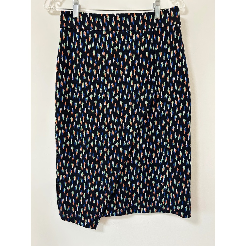 Maeve Anthropologie Womens Multi Color Geometric Asymmetrical Faux Wrap Skirt 6
